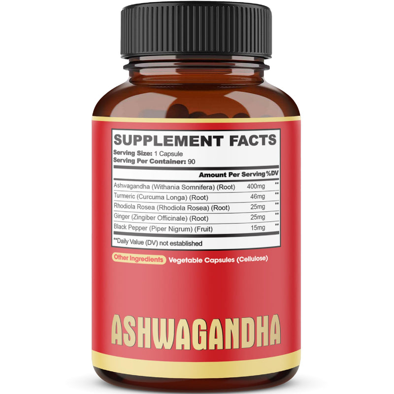 [Australia] - 90 Capsules - Ashwagandha Supplement Capsules - Ginger Root, Turmeric, Rhodiola Rosea & Black Pepper 90 Count (Pack of 1) 