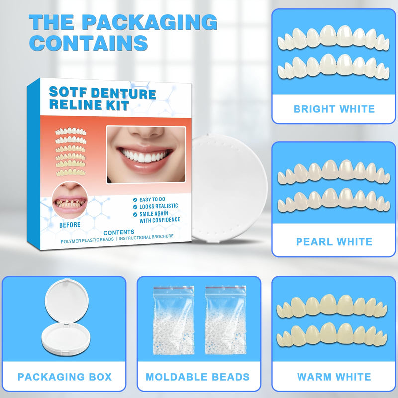 Snap on Veneers Teeth for Women & Men, Reusable False Teeth Cover - Natural Look, Comfort Fit Denture Repair Kit (1 Count 3 Pairs) 1PC