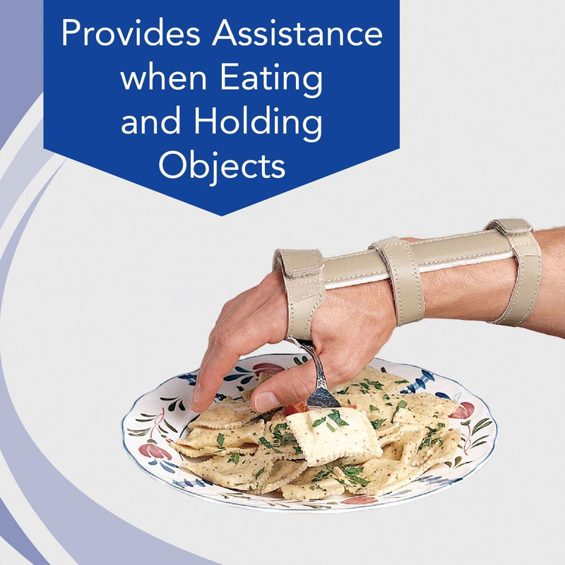 [Australia] - Sammons Preston Economy Wrist Support with Utensil Holder Pocket for Right Hand, Leather Covered Metal Wrist Splint & Kitchen Aid for Carpal Tunnel & Hand Injuries, Stabilize Right Wrists, Large 3.5" Right Large 