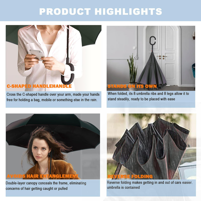 MRTLLOA Inverted Umbrella, 40/49/56 Inch Windproof Double Layer | Oversized, C-shaped Handle, Reverse Upside Down Design, Rainproof, Car Entry and Outdoor Activities, Golf Size N-black 56 Inch