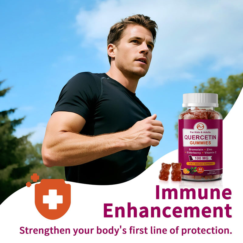 M inch Quercetin Gummies with Bromelain, Elderberry, Zinc and Vitamin C - Chewable Quercetin 100mg Supplement for Immune, Respiratory & Antioxidant Support, 2 Pack | 5-in-1 Quercetin Supplement with Bromelain, Elderberry, Zinc and Vitamin C, Chewable f...
