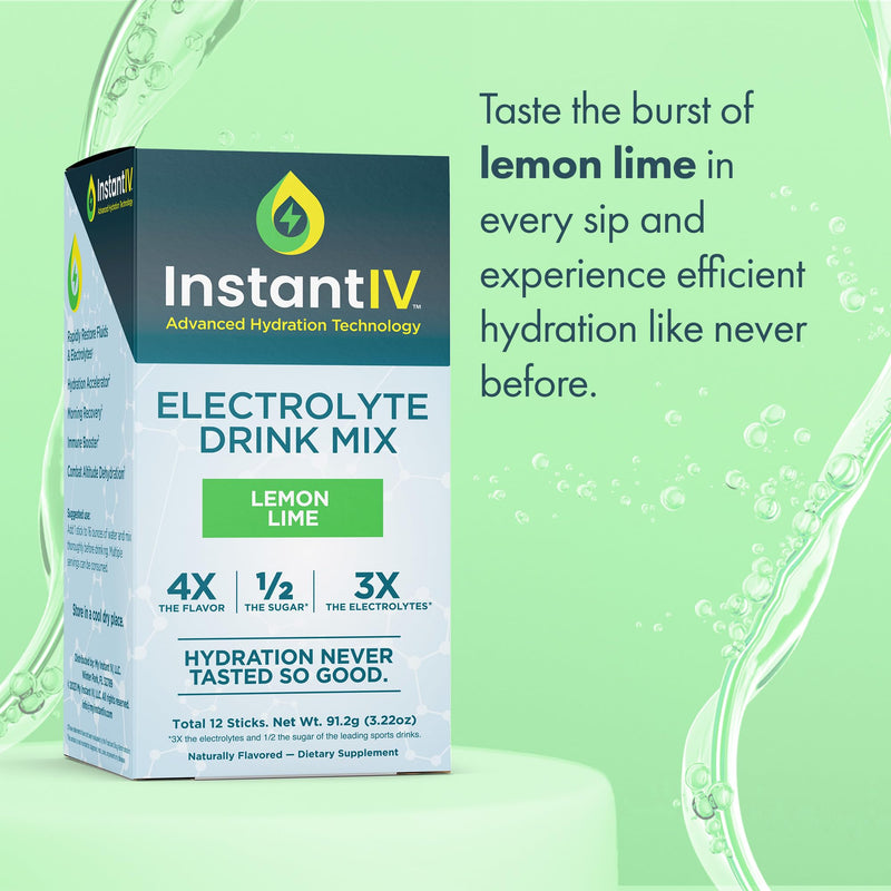 Electrolytes Powder - 3X Electrolytes,1/2 Sugar with Vitamin C, B3, B6, Electrolytes Powder Packets for Hydration, Recovery & Immunity, Vegan & Gluten Free | Lemon Lime - 12 Packets 5.25 Pound (Pack of 1)