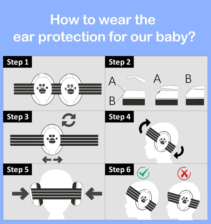[Australia] - HZ001 Baby Hearing Protection - CE & CPC Certified for Babies up to 36 Months - with Replacement Headband Baby Earmuffs Ear Protection for Airplane, Firework Show - Pale Blue Light Blue 
