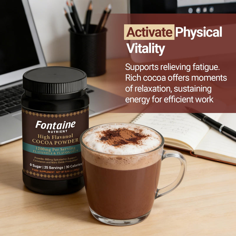 Fontaine High Flavanol Cocoa Powder, 1200mg Flavanols & Flavonoids Supplements, 10X More Flavanols (Epicatechin) Than Cocoa & 600mg of Epicatechin Supplement for Heart Health, Nitric Oxide & Energy