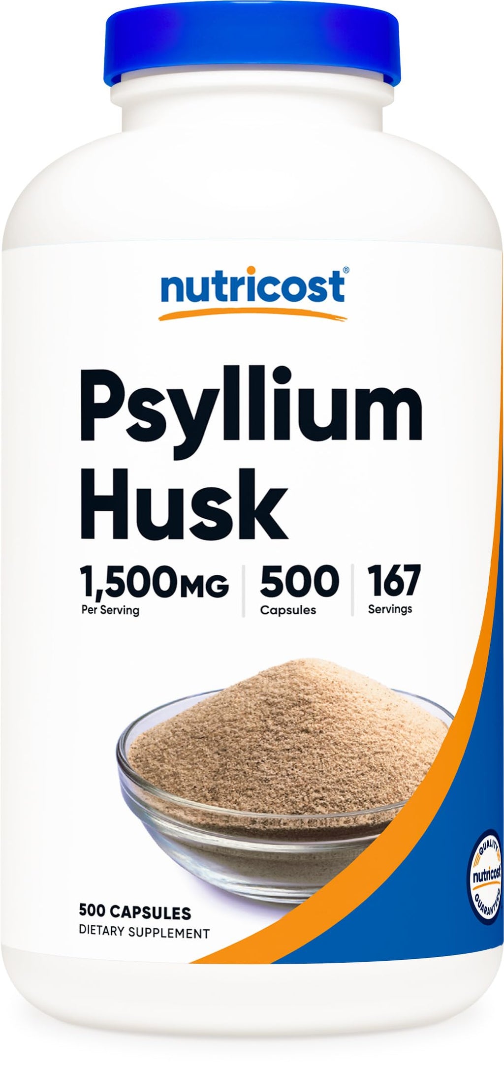 Nutricost Psyllium Husk 1500mg Per Serving, 500 Capsules - Non-GMO & Gluten Free 500 Count (Pack of 1)