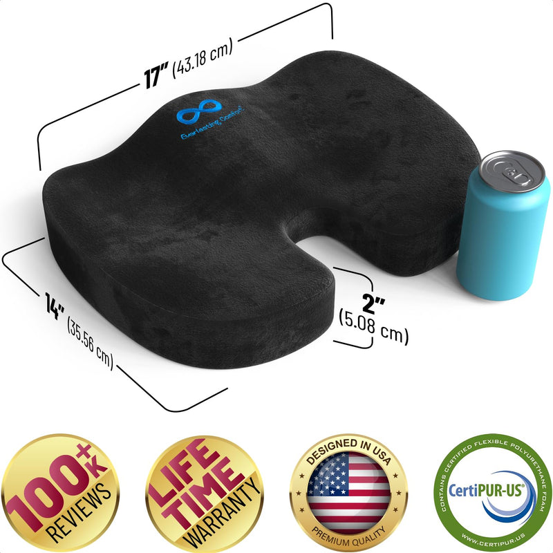 [Australia] - Everlasting Comfort Doctor Recommended Memory Foam Seat Cushion for Office Chairs & Car Seat - Ergonomic Office Desk Accessories for Tailbone Pain Relief, Sciatica & Back Support Black 
