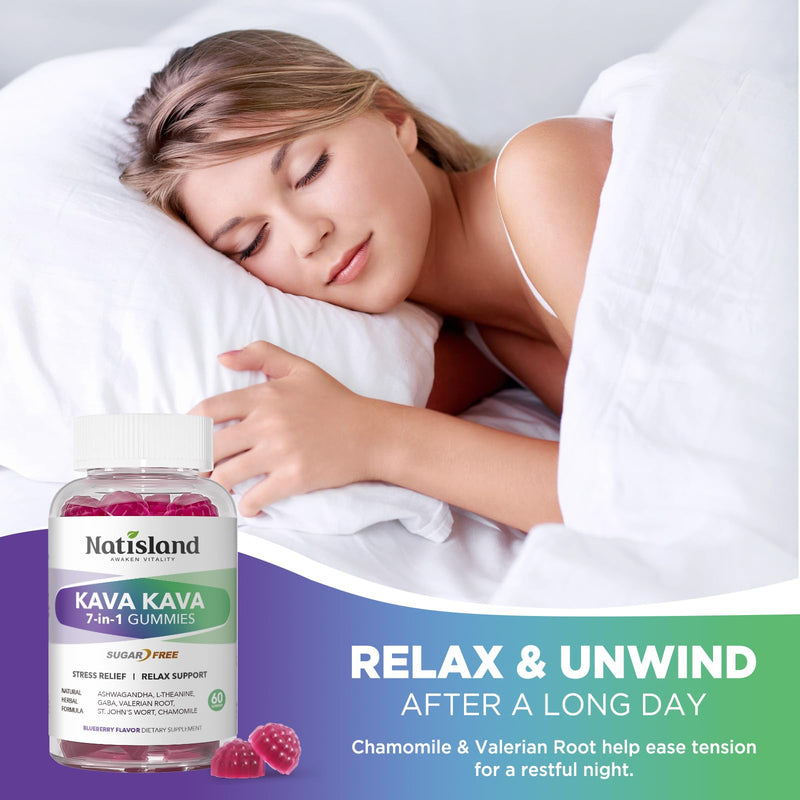 [Australia] - Chewable Kava Kava Gummies, Kava Kava Root Extract with Ashwagandha & L-Theanine, Kava Supplement for Women & Men, 7-in-1 Herbal Blend for Stress Relief & Relaxation, Sugar-Free, Vegan, 60 Ct 1 PACK 