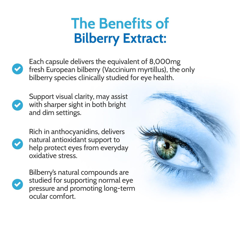 Health4All Bilberry Extract 8,000mg per Capsule, 60 Capsules 2 Months Supply, Pure High Strength Bilberry Eye Supplement, Antioxidant for Eye Health with Anthocyanidins, Easy to Swallow | Made in UK 60 count (Pack of 1)