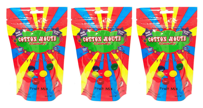 [Australia] - Cotton Mouth Candy Dry Mouth Relief Fruit Mix 3.3 Ounce Bag (3 Bags) | Relieves Dry Mouth & Increases Saliva Production, Sugar Free, Gluten Free, Delicious Fruit Flavor, Individually Wrapped, 30 Ct 