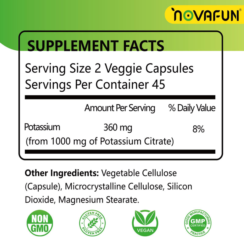 [Australia] - Potassium Citrate 1000mg, Potassium Supplement for Leg Cramps, Muscle & Heart Health, Vegan, Non-GMO, Gluten Free, 90 Capsules 
