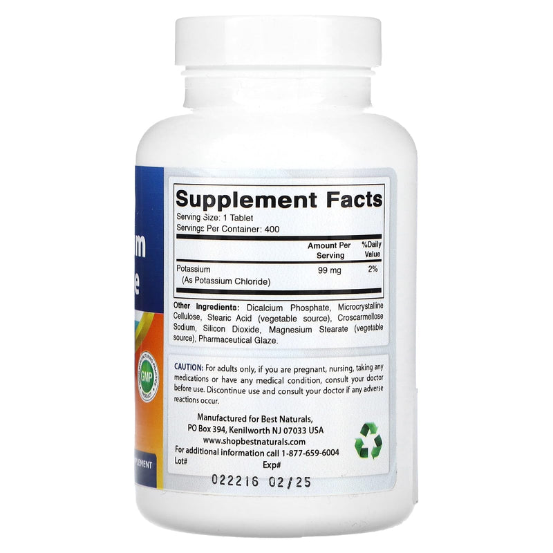 [Australia] - Best Naturals Potassium Chloride Supplement 99mg 400 Tablets - 3rd Party Lab Tested 