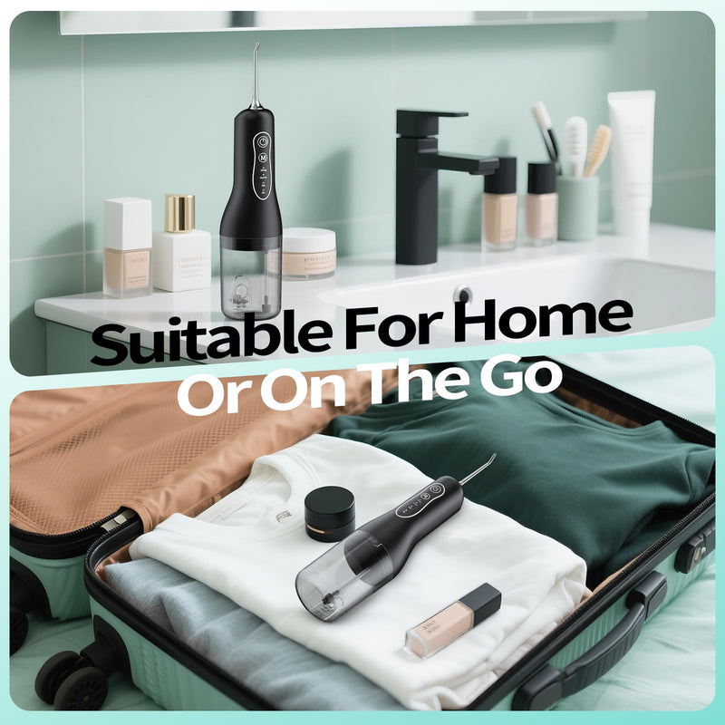 [Australia] - New Water Flosser for Teeth Cleaning, 260ML Portable Cordless Oral Irrigator with DIY Strength, 4 Cleaning Modes, IPX7 Waterproof Rechargeable Water Dental Pick Flosser for Home, Travel Black 