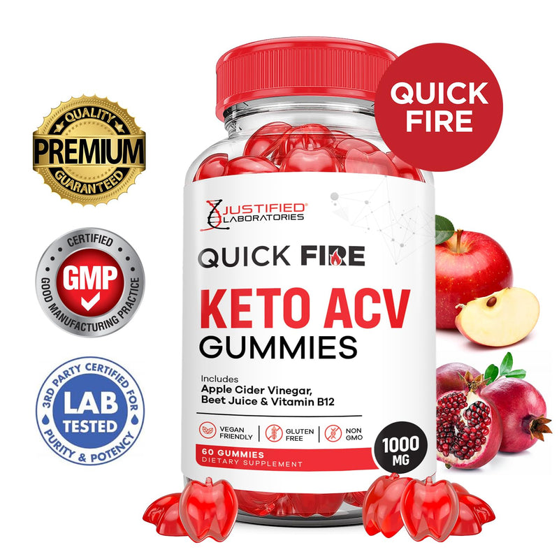 Quick Fire Keto ACV Gummies Advanced Formula 1000MG QuickFire Keto Gummies Apple Cider Vinegar Formulated with Pomegranate Beet Juice Powder B12 Vegan Non GMO 60 Gummys 60 Count (Pack of 1)