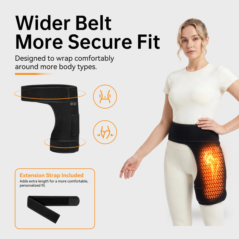 Cordless Heated Massage for Hip,Sciatica Pain Relief,5000mAh Power Bank,Hip Support Brace,Relief Waist Pain,Lower Back,Thigh,Buttock Electric Heating Pad,3-Level Heat Therapy, Holiday Gifts Hip Heating pad
