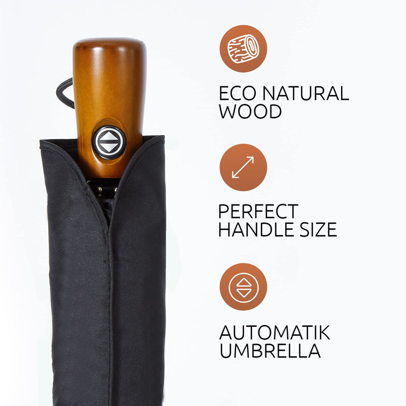 NEW 2 PCS Umbrellas for Rain Black and Light Blue Auto Open and Close Folding Umbrella Windproof Sturdy Unbreakable Umbrellas with Wooden Handle for Women Men - Bundle