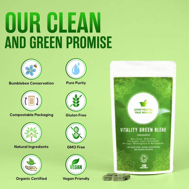 Organic Super Greens Capsules | Ultimate Green Blend of 6 Super Greens & Superfood Powder | 120 Capsules | Removes Toxins & Boost Energy | Gluten-Free, Vegan & Soil Association Certified