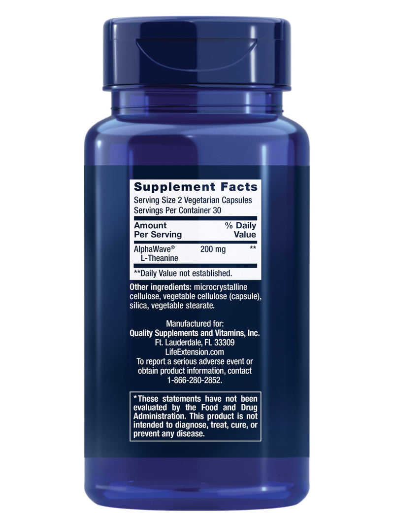 Life Extension L-Theanine, Amino Acid theanine, Calm, Relaxation, Mood, Gluten-Free, Non-GMO, Vegetarian, 200 mg, 60 Capsules | Amino Acid Theanine for Calm, Relaxation & Mood, Gluten-Free, Non-GMO & Vegetarian, 100 mg, 60 Capsules 60 Count (Pack of 1)