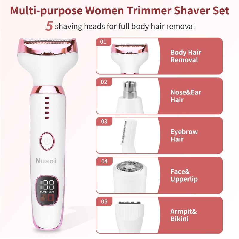 [Australia] - Electric Shaver Razors for Women - 5 in 1 Bikini Trimmer for Women Body Hair Trimmer Facial Hair Removal Cordless Rechargeable Body Shaver for Face Chin Arms Underarm Legs Arms Eyebrow Gold 