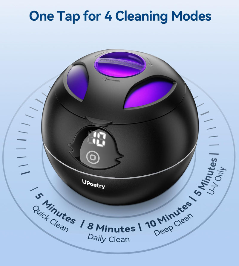 [Australia] - Ultrasonic Retainer Cleaner, 45kHz Retainer Cleaner Machine with Digital Timer & 4 Modes, 200ML Portable Dental Cleaning Pod for Aligners, Dentures, Night Guards, Braces, Jewelry, Black 