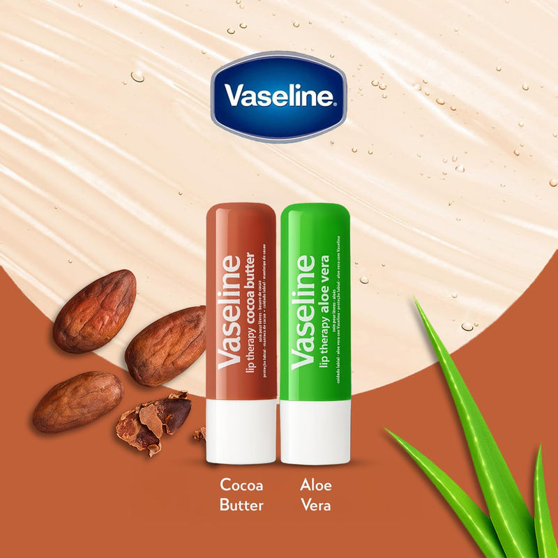 Vaseline Lip Therapy Variety 4-Pack – Cocoa Butter + Aloe Vera Moisturizing Lip Balm with Vitamin E, 0.16 Oz Ea Aloe Vera, Cocoa Butter 0.64 Ounce (4 Count, Pack of 1)