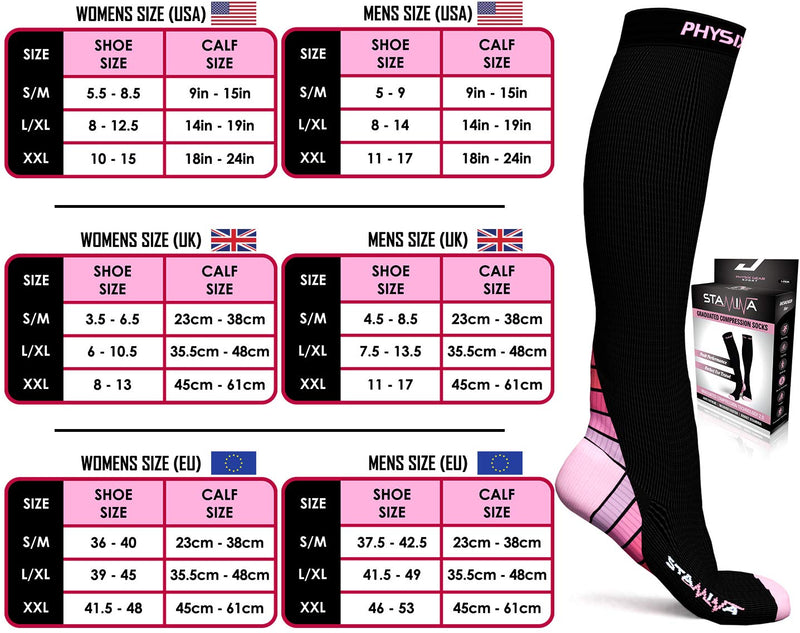 [Australia] - Physix Gear Compression Stockings Men Compression Stockings High Compression Stockings Women for Travel Airplane Pregnancy Cuff Compression Stockings Leg S-M Black/Pink 