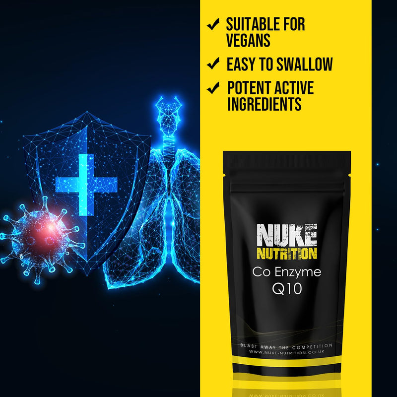 Nuke Nutrition COQ10 Supplement 100mg | 60 Co Enzyme CQ10 High Strength Capsules | Powerful Antioxidant for Heart and Cardiovascular Health | Co Enzyme Q 10 High Absorption | Vegetarian Friendly 1 count (Pack of 60)