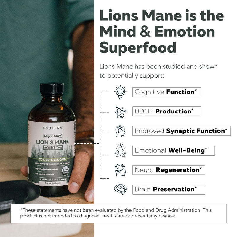 [Australia] - MycoMax Lions Mane Extract - 70% Beta Glucans, Max Potency Organic Lions Mane Supplement, US Grown + Ultrasonic Extraction - 500 mg per serving - Mental Clarity, Focus and Memory - 8 oz. Lions Mane Extract (Liquid) 8 Fl Oz (Pack of 1) 