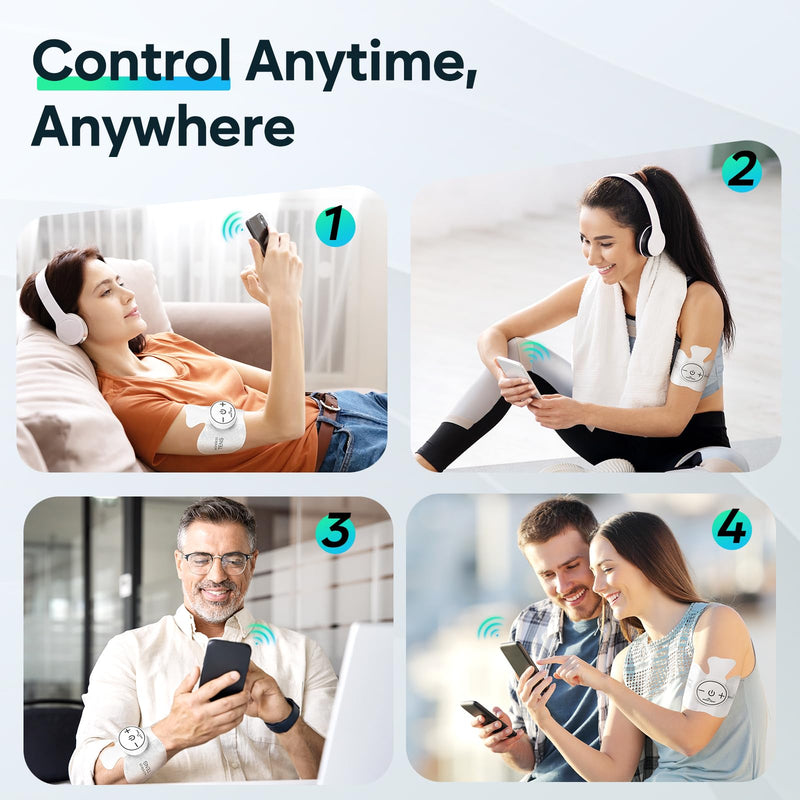 Easy@Home Wireless TENS Unit with APP Remote Control: Back Pain Relief Muscle Stimulator Massager | Powered by MyPainOff App iOS & Android App | Pain Therapy Management EHE015BLE Green Blue