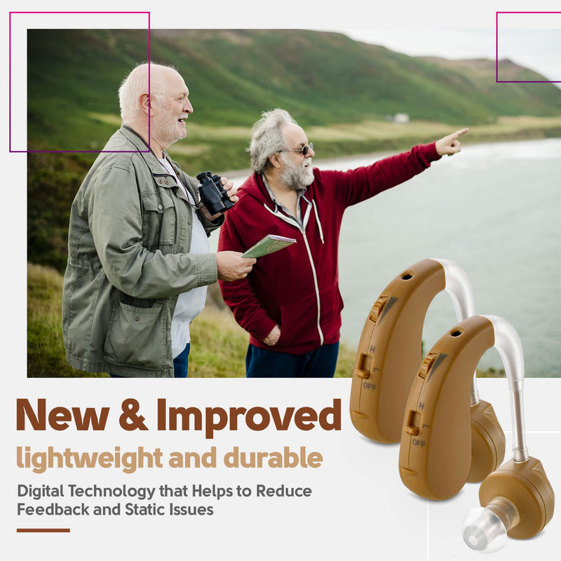 Digital Hearing Amplifier - BTE Behind The Ear Sound Amplifier Pair and Personal Sound Enhancer Set with Noise Reducing Feature That is Smaller & Discreet - Ready to Wear in Any Left or Right Ear