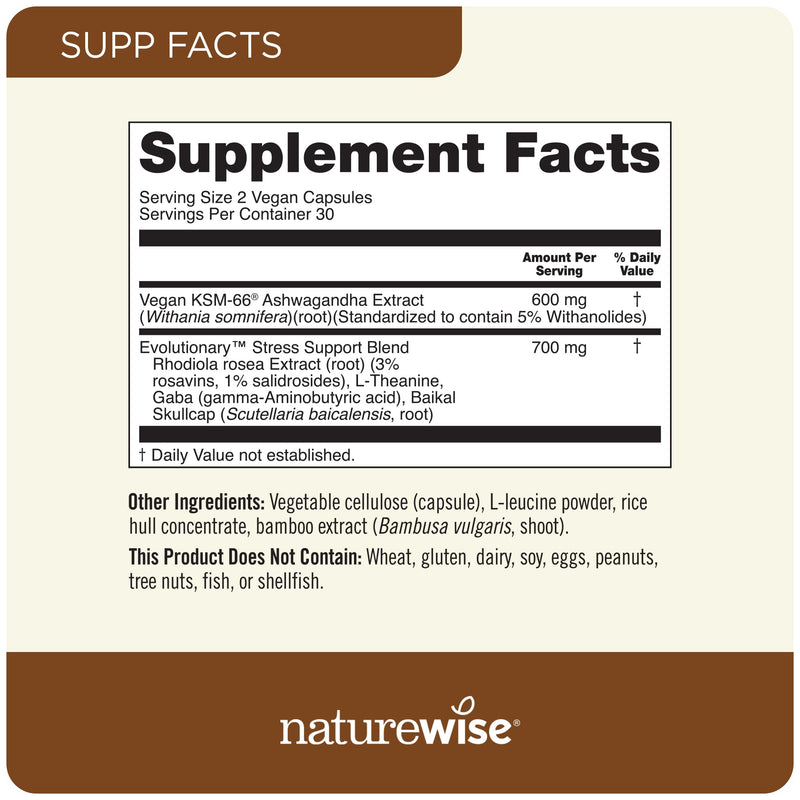 [Australia] - NatureWise Ashwagandha for Stress - With KSM-66 Ashwagandha Extract + GABA + L-Theanine + Rhodiola Rosea - Herbal Stress Support Supplement - Vegan, Non-GMO, Gluten-Free - 60 Capsules[1-Month Supply] 