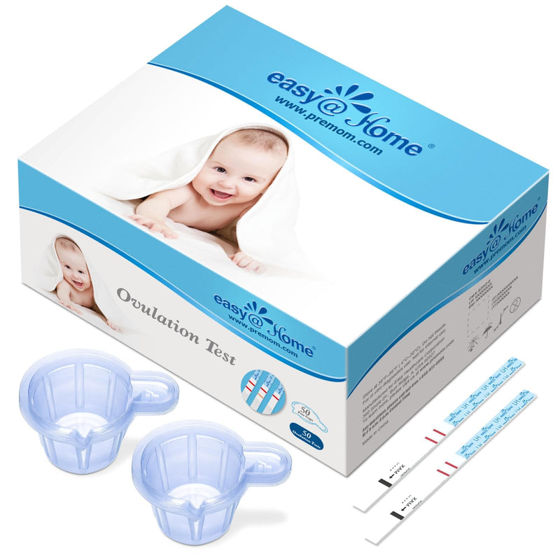 Easy@Home Ovulation Predictor Kit, 50 LH Test Strips with 50 Urine Cups | Fertility Test Strips for Women (Width of 5mm), Designed for At-Home LH Monitoring, Daily Cycle Tracking 50 Count (Pack of 1)