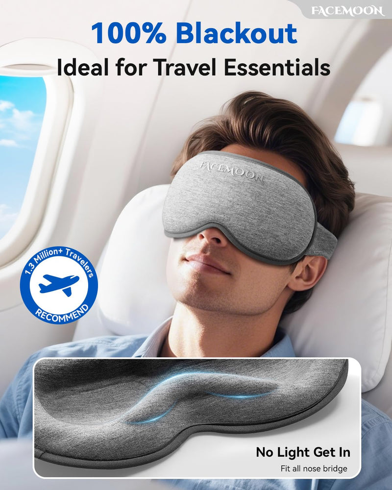 [Australia] - Weighted Eye Mask for Sleeping - Blackout Sleep Mask for Women Men, FACEMOON Lash Extension Eye Covers, Memory Foam, 3D Contoured, Airplane Travel Essentials, Blindfold for Meditation(Gray) Grey 