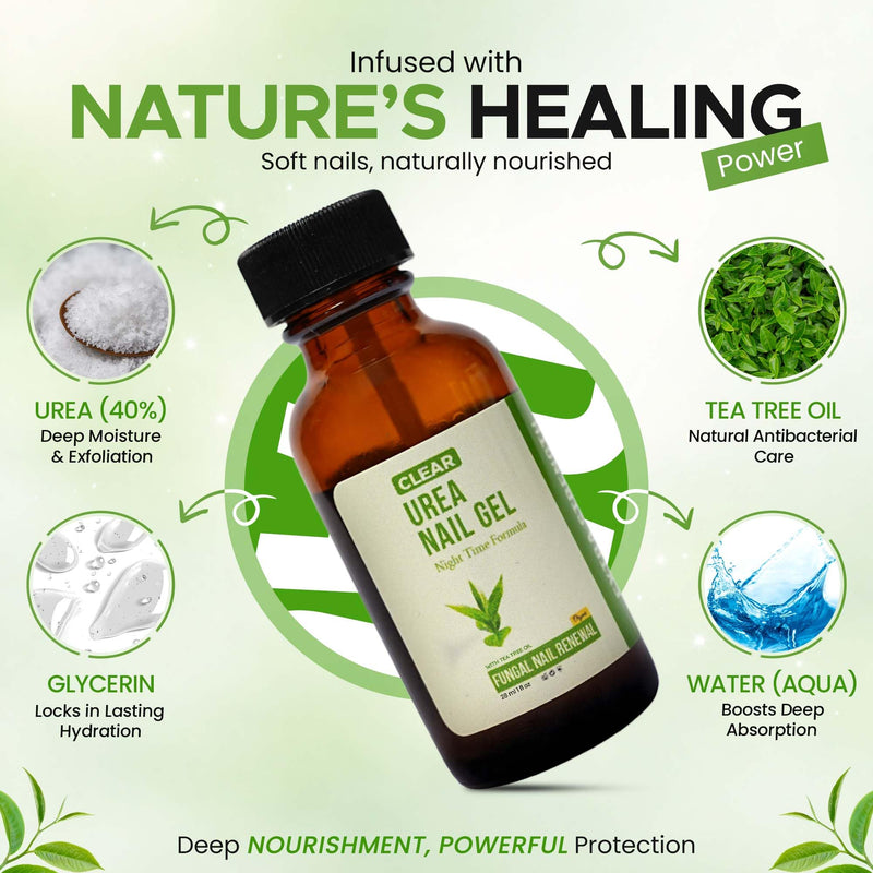 CLEAR Urea Nail Gel with Tea Tree Oil Made in USA, Night Time Formula | Urea Nail Gel Softens, Hydrates & Repairs Nails –Urea Gel with Fast & Visible Results, Trusted by Health Professionals Green Tea Tree