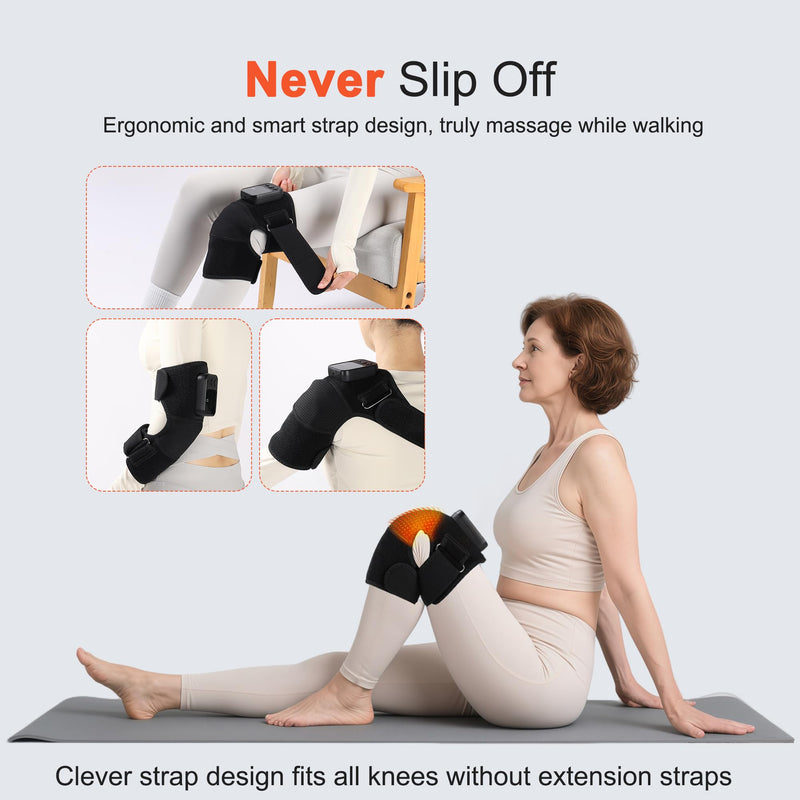 Knee Massager with Heat for Pain Relief V5.0[2026 Upgraded] - Electric Cordless Heated Knee Brace with 6 Heat Levels and 3 Vibration Massage Mode, Gifts for Men Women (Black, 1-Pack) Black (1pack)