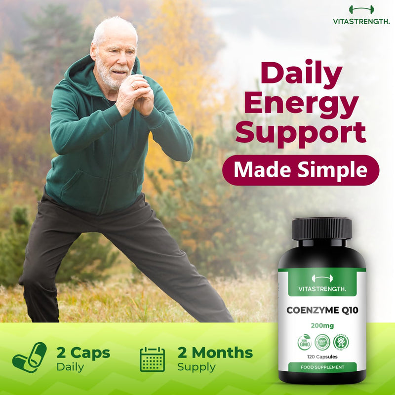 CoQ10 Supplement 200mg | 120 Vegan Co Enzyme Capsules | 2 Months Supply | Ubiquinone Form | High Absorption CoQ10 Supplements | Made in Britain | Non-GMO & Magnesium Stearate Free