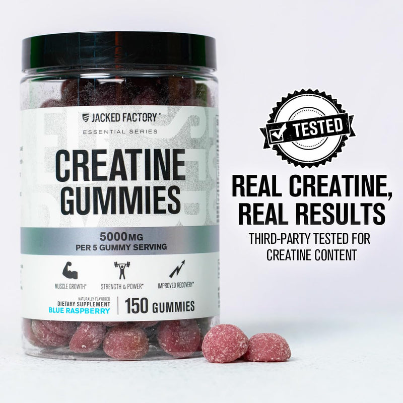 [Australia] - Jacked Factory Creatine Monohydrate Gummies 5g Daily Dose (1g per Gummy) - Creatine Gummy for Men and Women, Vegan-Friendly, Travel-Friendly, Third-Party Tested - 150 Gummies, Blue Raspberry 150 Gummies (Pack of 1) 