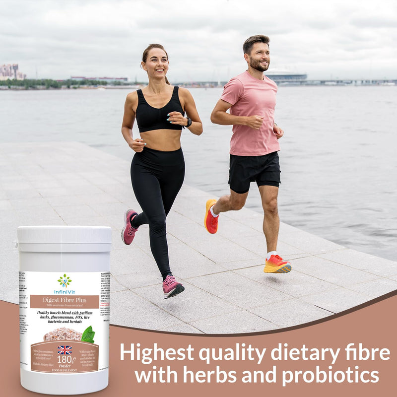 Digest Fibre Plus -Fibre Supplement Powder,Psyllium Husk - Plantago Ovata, with Glucomannan, Sugar Beet Fiber, Fennel, Ginger, Pepper Mint Leaf and Probiotics- High Strength