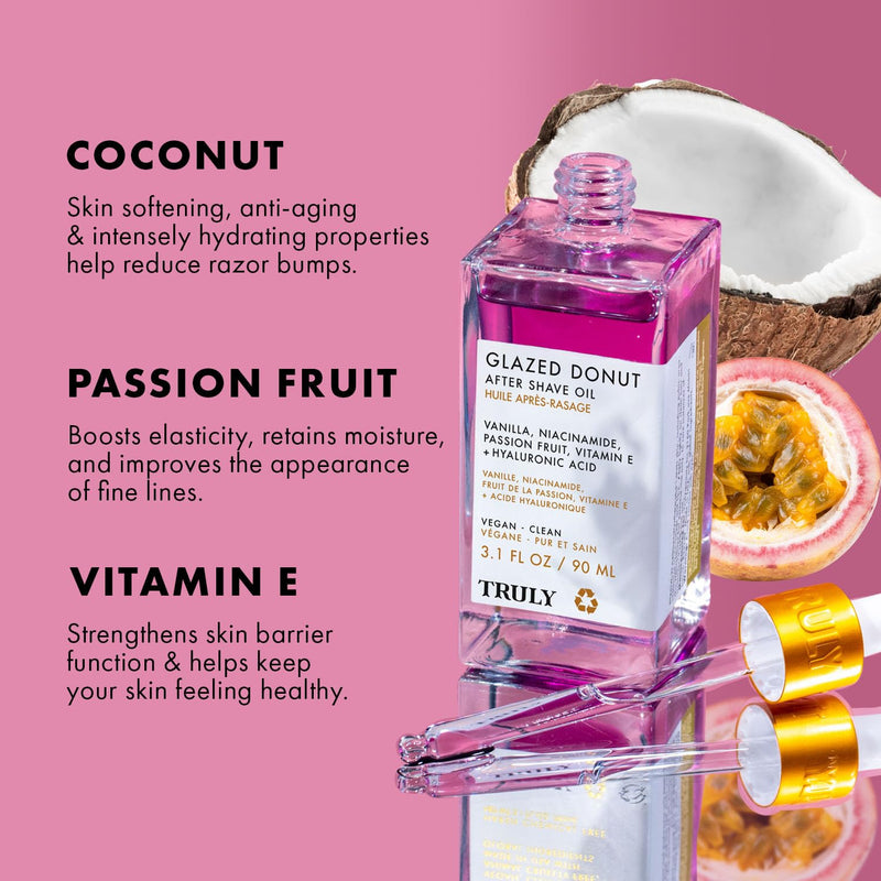 Truly Luxury After Shave Oil | Soothing & Hydrating Treatment to Prevent Ingrown Hair For Smooth, Irritation-Free Skin for Daily Use Glazed Donut 3.1 fl oz