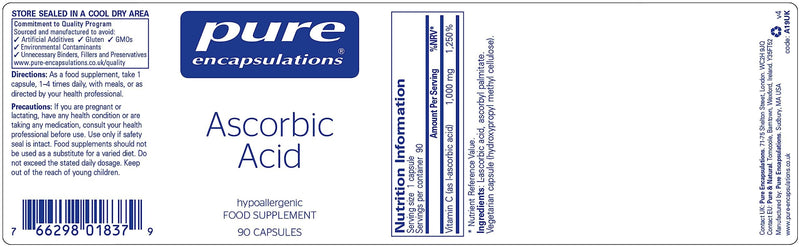 Pure Encapsulations Ascorbic Acid - 1000mg Professional Strength Vitamin C - Hypoallergenic Supplement - 90 Capsules 90 count (Pack of 1)