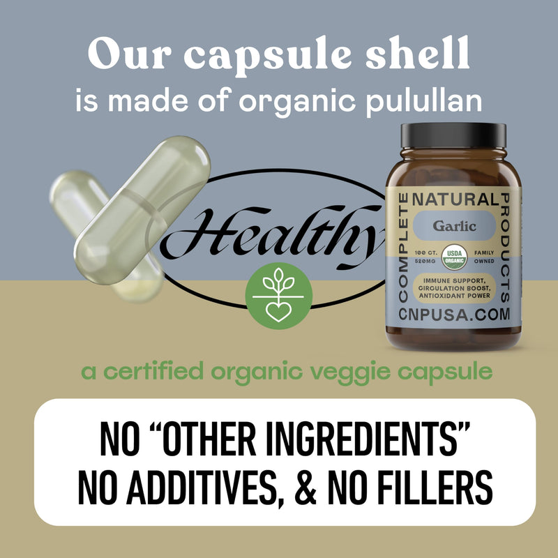 [Australia] - Complete Natural Products Organic Garlic Capsules - 520mg Capsules 100 Count Vegetarian Pills Supplement, Garlic Powder Capsules & Extract 