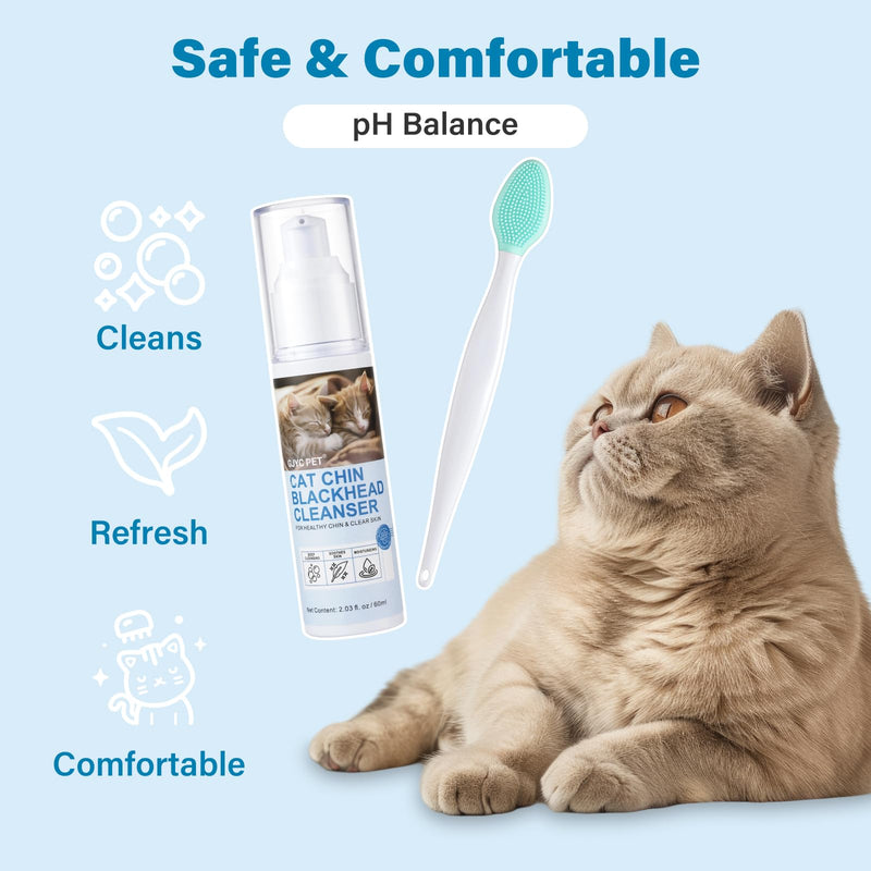 Cat Chin Acne Cleanser - Deep Cleansing & Soothing Formula | Gentle & Effective Black Chin Treatment - Silicone Brush Included - 2.03 fl. oz Blue - PawsPlanet Australia