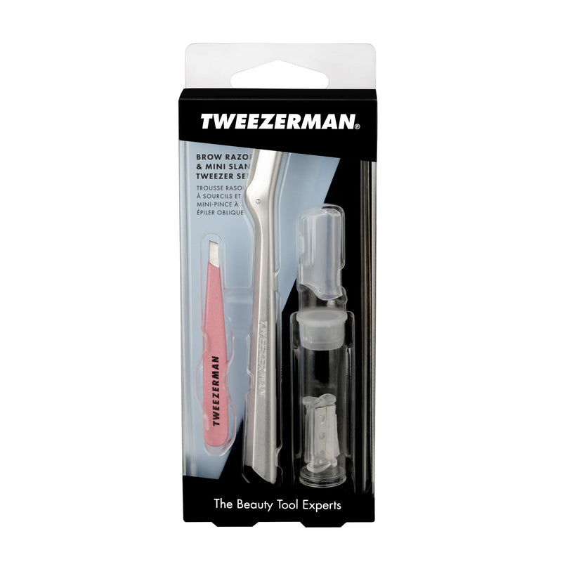 Tweezerman Exclusive Eyebrow Razor & Tea Rose Mini Slant Tweezer Stainless Steel & Tea Rose