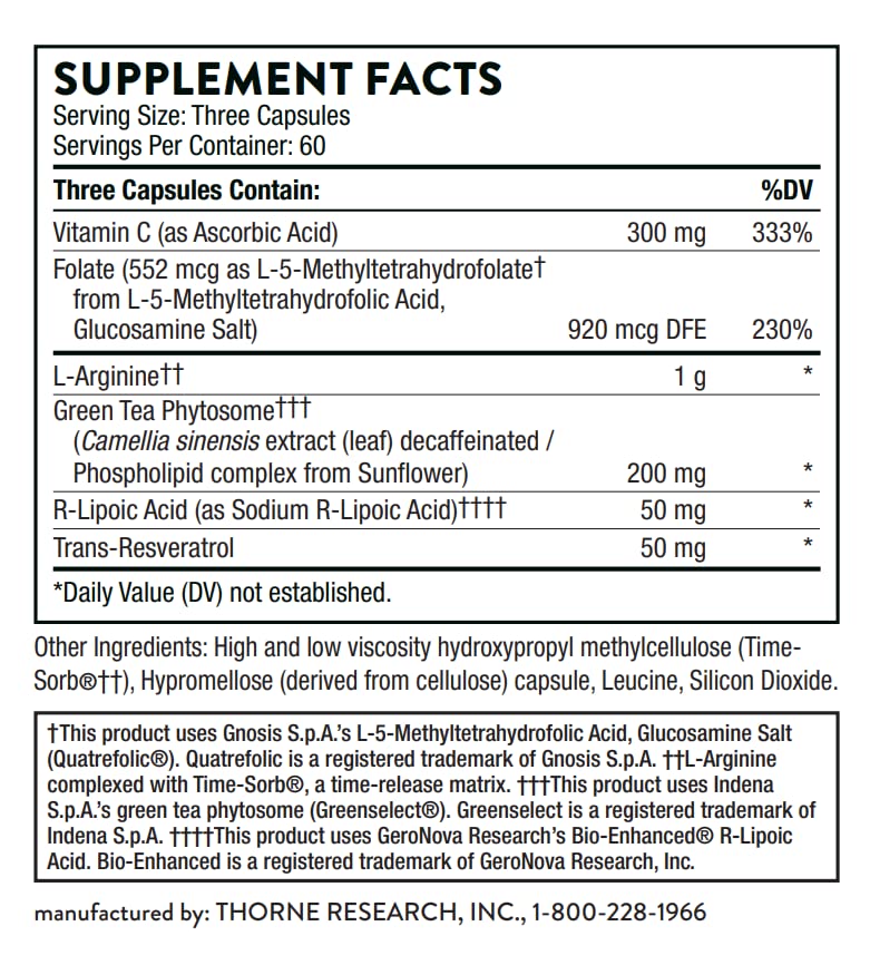 [Australia] - THORNE L-Arginine Plus (Formerly Perfusia Plus) - Sustained-Release L-Arginine Plus Cofactors to Support Heart Function, Nitric Oxide Production, and Optimal Blood Flow - 180 Capsules 