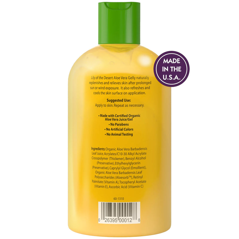 Lily Of The Desert Gelly Moisturizer - 99% Organic Aloe Vera Gel for Skin, After Sun Care with Aloe, Vitamin E Oil, and Vitamin C for Sunburn Relief, 12 Fl Oz (Pack of 2) Lily 12 Ounce (Pack of 2)