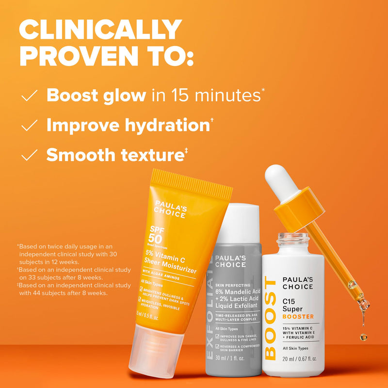 Paula's Choice BOOST C15 Super Booster 15% Vitamin C Face Serum | Daily Serum with Vitamin E & Ferulic Acid for Discoloration & Glow, Fragrance-Free Vitamin C15 (Kit)