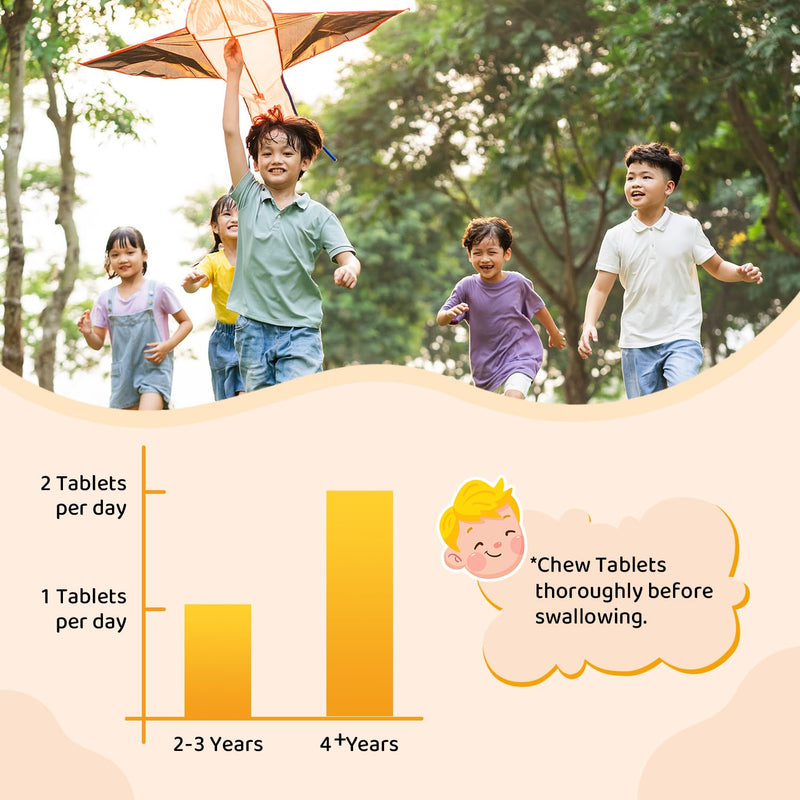 [Australia] - New Children Multivitamin Chewable - 120 Tablets for Bone, Eye, and Vitamin Health - Supports Growth and Development with Vitamin D3, C & B-Complex 