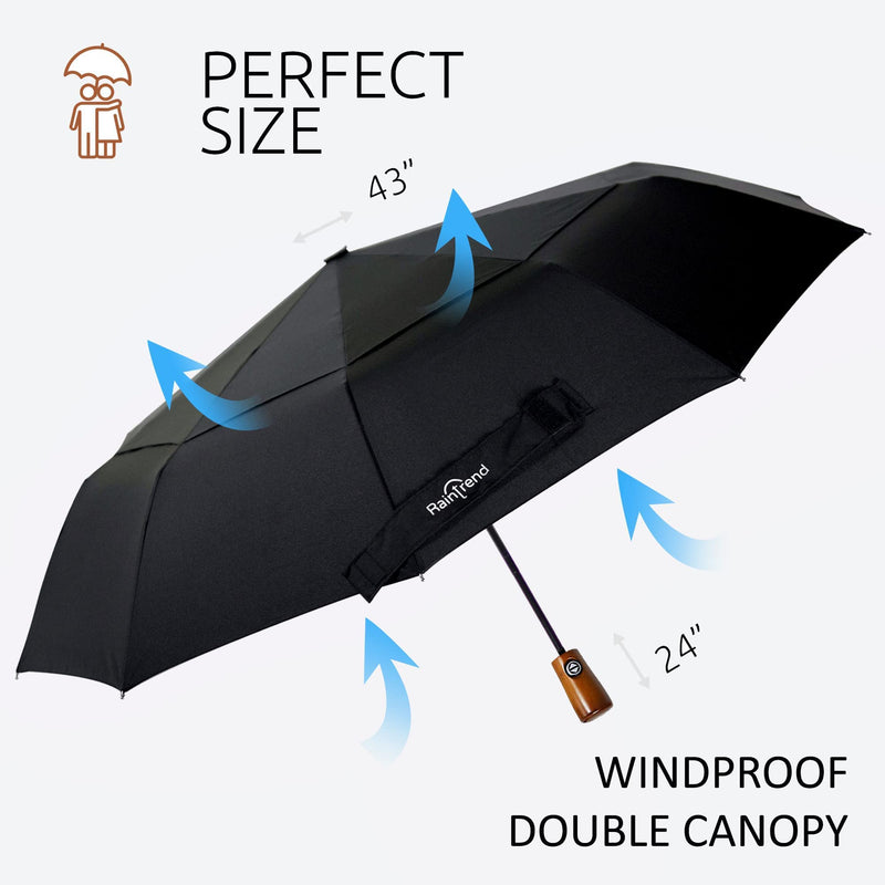 NEW 2 PCS Umbrellas for Rain Auto Open and Close Folding Umbrella Windproof Sturdy Unbreakable Umbrellas with Wooden Handle for Women Men - Bundle