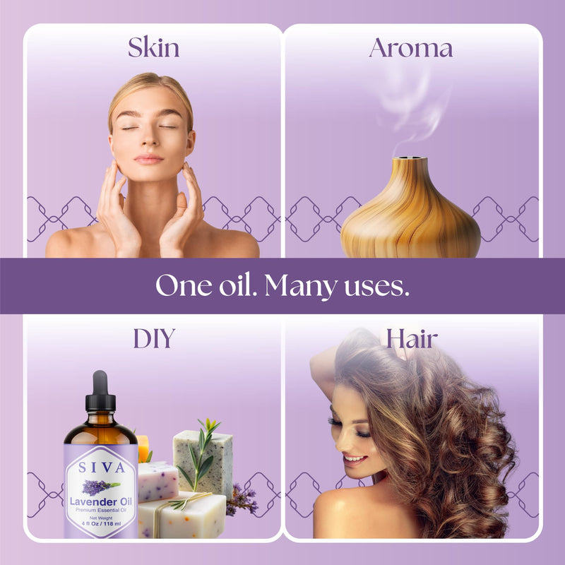 [Australia] - SIVA Lavender Essential Oil - 4 Fl Oz ‚Äì Natural Lavender Oil - for Diffuser, Face, Skin Care, Aromatherapy, Hair Care, Scalp and Body Massage - with Dropper 4 Fl Oz (Pack of 1) 
