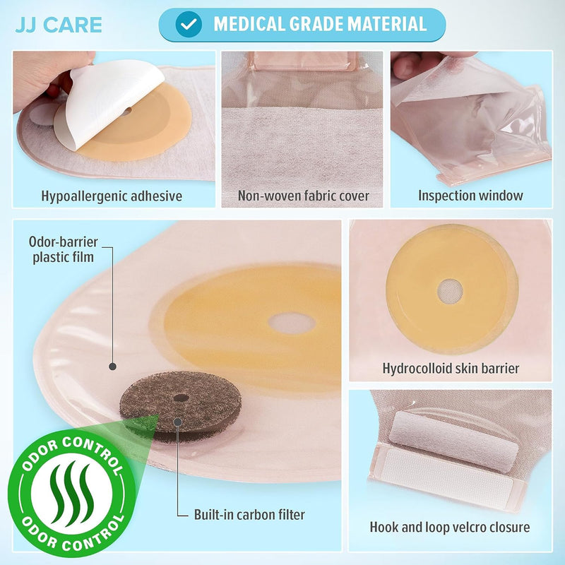 [Australia] - JJ CARE Colostomy Bags 20 PCS, One-Piece Pouching Ostomy Bags, No Mess Ostomy Supplies for Ileostomy, Colostomy, Urostomy Stoma Care with Odor Barrier, Drainable Ostomy Pouch with Cut to Fit Closure 