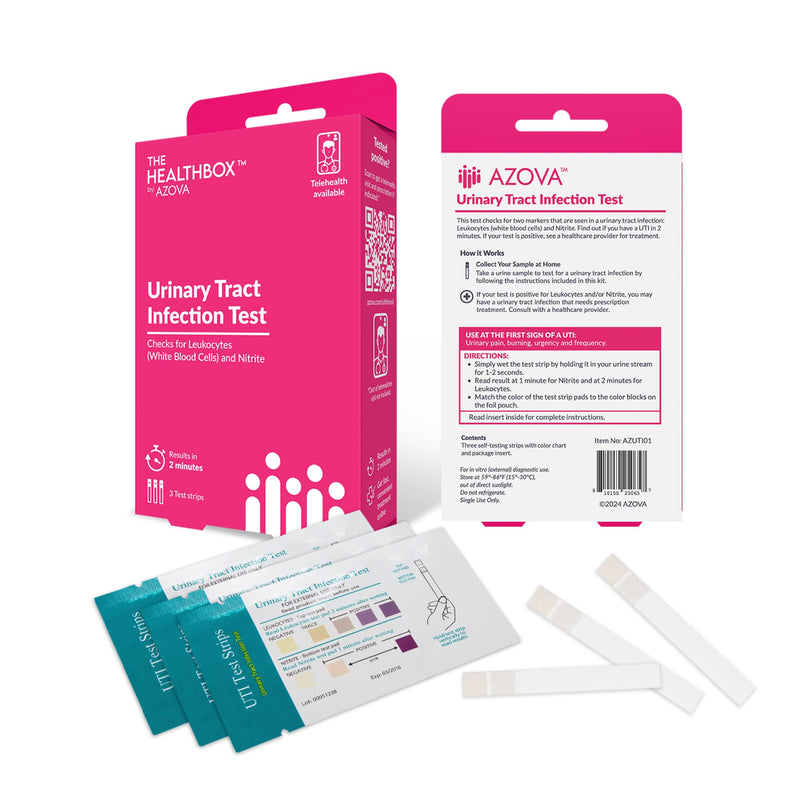 Urinary Health Test Strips | At-Home Wellness Monitoring Kit for Men, Women, and Children | Fast 2-Minute Results | Non-Invasive | 3 Tests | HSA/FSA Eligible by AZOVA UTI Test strips